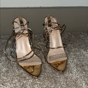 Pretty Little Thing Gold Strappy Women's Heels